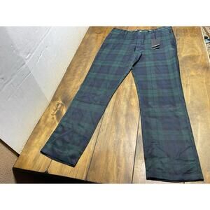 Glenmuir Pants Mens 34R Navy Green Tartan Plaid Golf Performance Stretch New